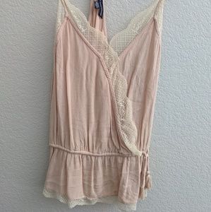 American Eagle Pale Pink Cinched Lace Tank